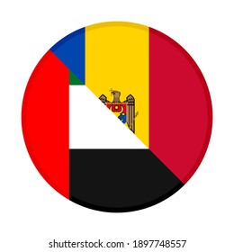 round icon with united arab emirates and moldova flags isolated on white background
