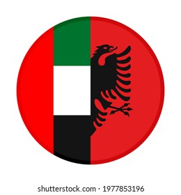 round icon with united arab emirates and albania flags, isolated on white background
