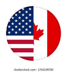 round icon with united states of america and canada flags