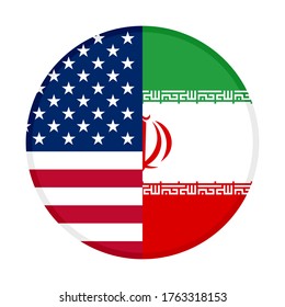 round icon with united states of america and iran flags. isolated on white background