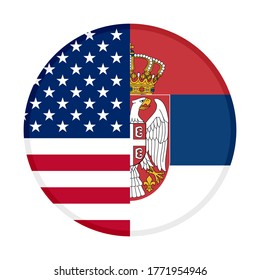 round icon with united states of america and serbia flags