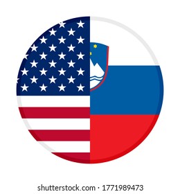 round icon with united states of america and slovenia flags