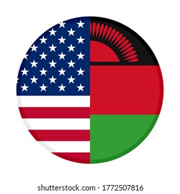 round icon with united states of america and malawi flags