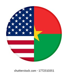 round icon with united states of america and burkina faso flags