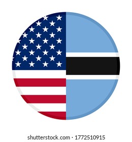 round icon with united states of america and botswana flags