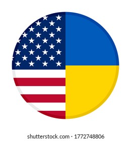 round icon with united states of america and ukraine flags