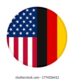round icon with united states of america and germany flags