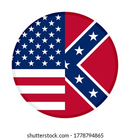 icono circular con banderas de estados unidos de américa y estados confederados de américa