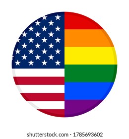 round icon with united states of america and rainbow flag
