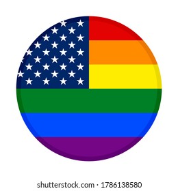 round icon with united states of america with rainbow flag, isolated on white background