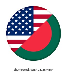 round icon with united states and bangladesh flags, isolated on white background