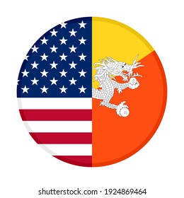 round icon with united states and bhutan flags isolated on white background
