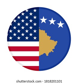 round icon with united states and kosovo flags, isolated on white background