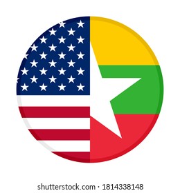 round icon with united states and myanmar flags, isolated on white background