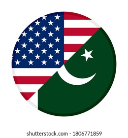 round icon with united states and pakistan flags, isolated on white background