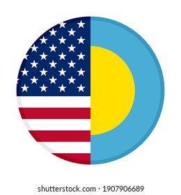 round icon with united states and palau flags isolated on white background

