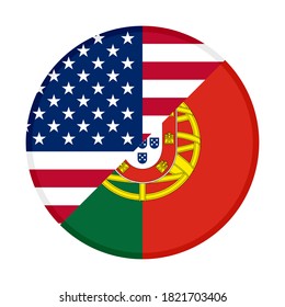 round icon with united states and portugal flags, isolated on white background