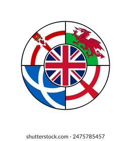 round icon. unity concept. england, northern ireland, wales, scotland and united kingdom flags. vector illustration isolated on white background