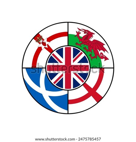 round icon. unity concept. england, northern ireland, wales, scotland and united kingdom flags. vector illustration isolated on white background