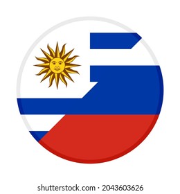 round icon with uruguay and russia flags isolated on white background. vector illustration
