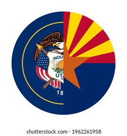 round icon with utah and arizona flags, isolated on white background
