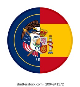 round icon with utah and spain flags, isolated on white background
