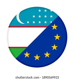 round icon with uzbekistan and europe flags isolated on white background
