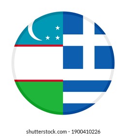 round icon with uzbekistan and greece flags isolated on white background
