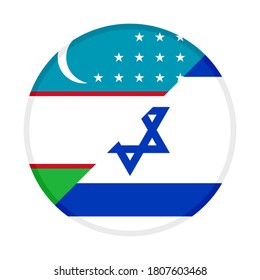round icon with uzbekistan and israel flags, isolated on white background