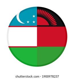 round icon with uzbekistan and malawi flags isolated on white background
