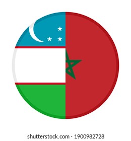 round icon with uzbekistan and morocco flags isolated on white background
