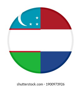 round icon with uzbekistan and netherlands flags isolated on white background
