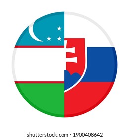 round icon with uzbekistan and slovakia flags isolated on white background
