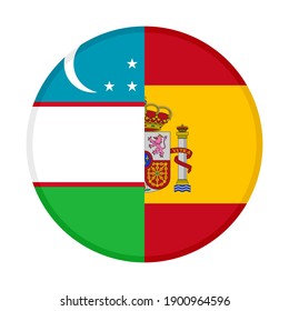 round icon with uzbekistan and spain flags isolated on white background
