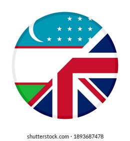 round icon with uzbekistan and united kingdom flags isolated on white background
