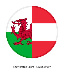 icono circular con indicadores de wales y austria, aislado en fondo blanco