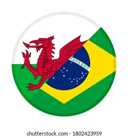 round icon with wales and brazild flags, isolated on white background
