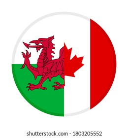 round icon with wales and canada flags, isolated on white background