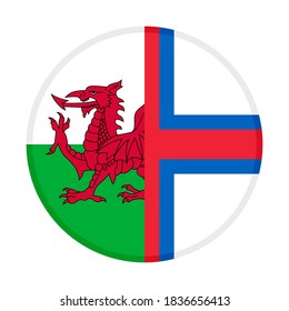 round icon with wales and faroe islands flags, isolated on white background