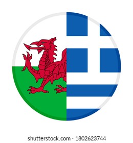 round icon with wales and greece flags, isolated on white background