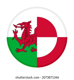 round icon with wales and greenland flags isolated on white background
