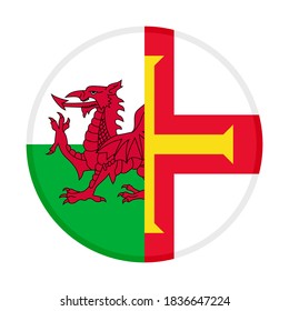 round icon with wales and guernsey flags, isolated on white background