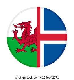 round icon with wales and iceland flags, isolated on white background