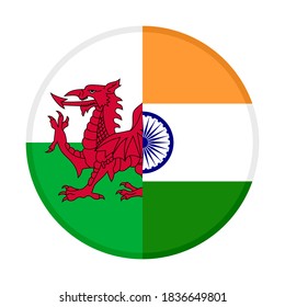 round icon with wales and india flags, isolated on white background