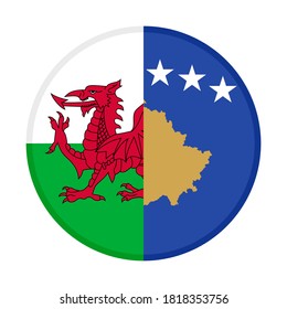round icon with wales and kosovo flags, isolated on white background