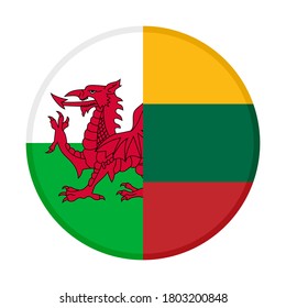 round icon with wales and lithuania flags, isolated on white background