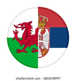 round icon with wales and serbia flags, isolated on white background