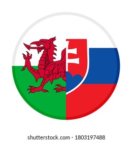 round icon with wales and slovakia flags, isolated on white background