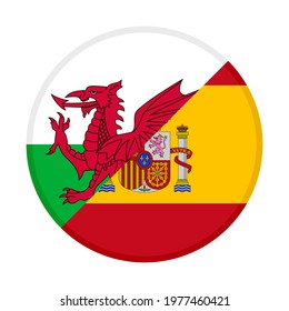 round icon with wales and spain flags isolated on white background
