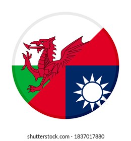 round icon with wales and taiwan flags, isolated on white background